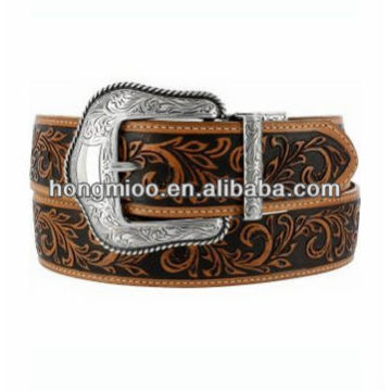 Leaves Design Vintage Matt Silver pin buckle genuine leather belt leaf Brown Strap customizable